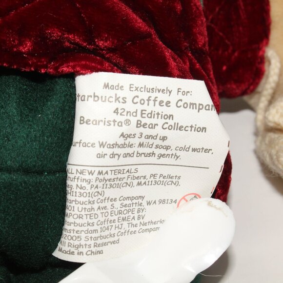 Vintage Starbucks Bearista Bear 2005 Cream Stuffed Animal Mittens Winter Toy NWT - Picture 6 of 7